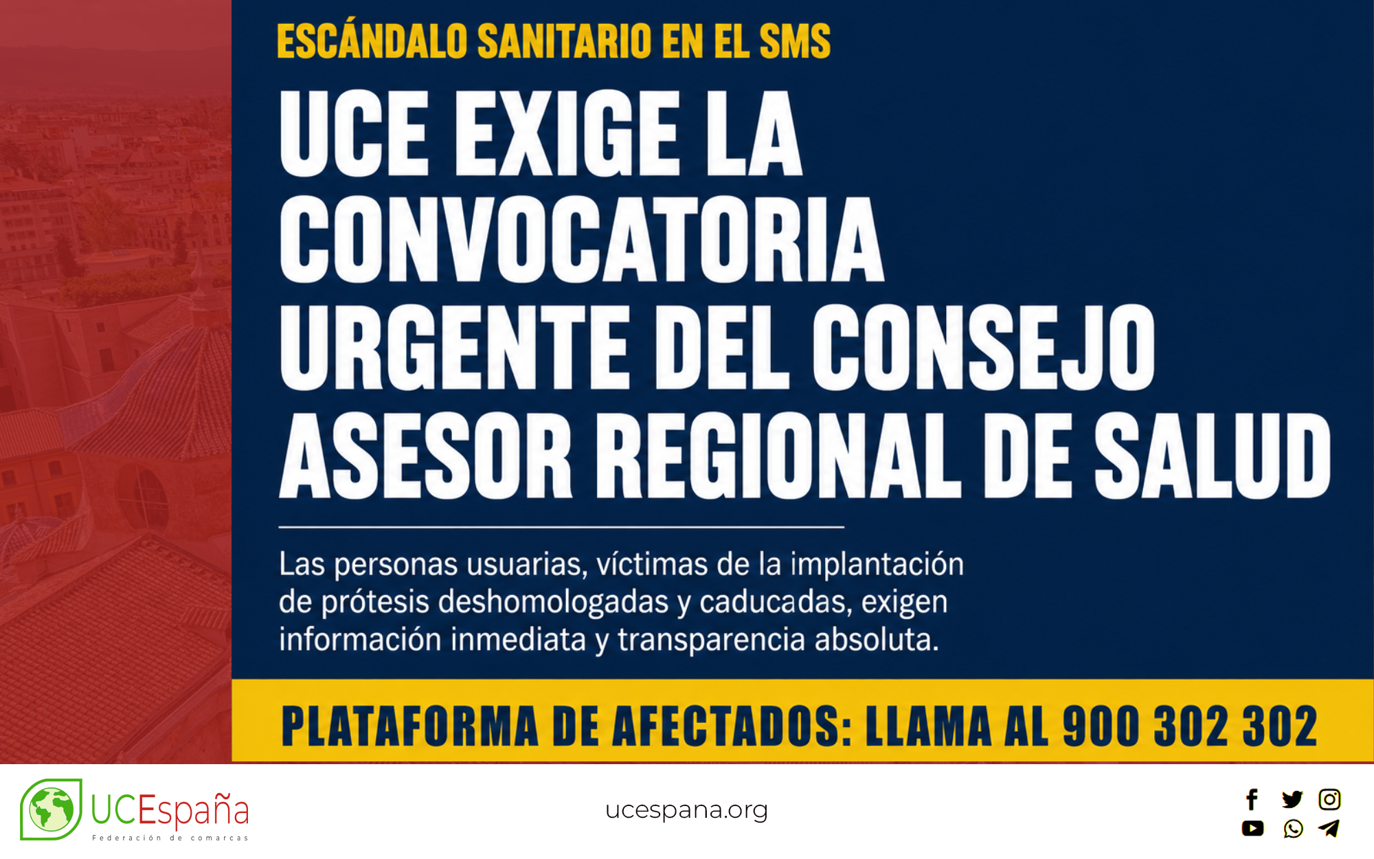 UCE exige la convocatoria del Consejo Asesor Regional de Salud por el fraude de las prótesis caducadas en Murcia